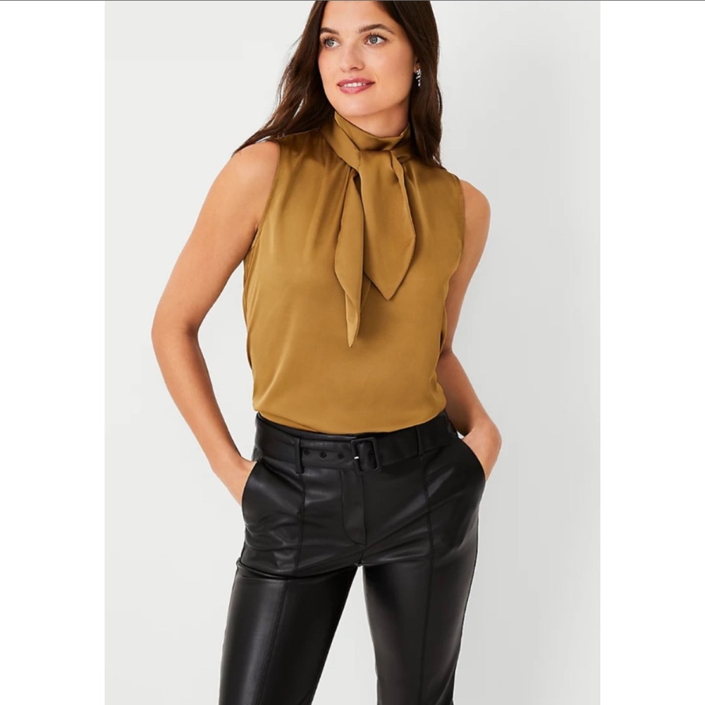 NWT Ann Taylor - Mixed Media Tie Neck Shell